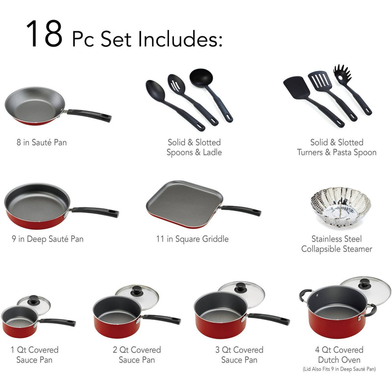 18 Piece Non-stick Cookware Set, Tramontina Primaware, Red - Fry's Superstore