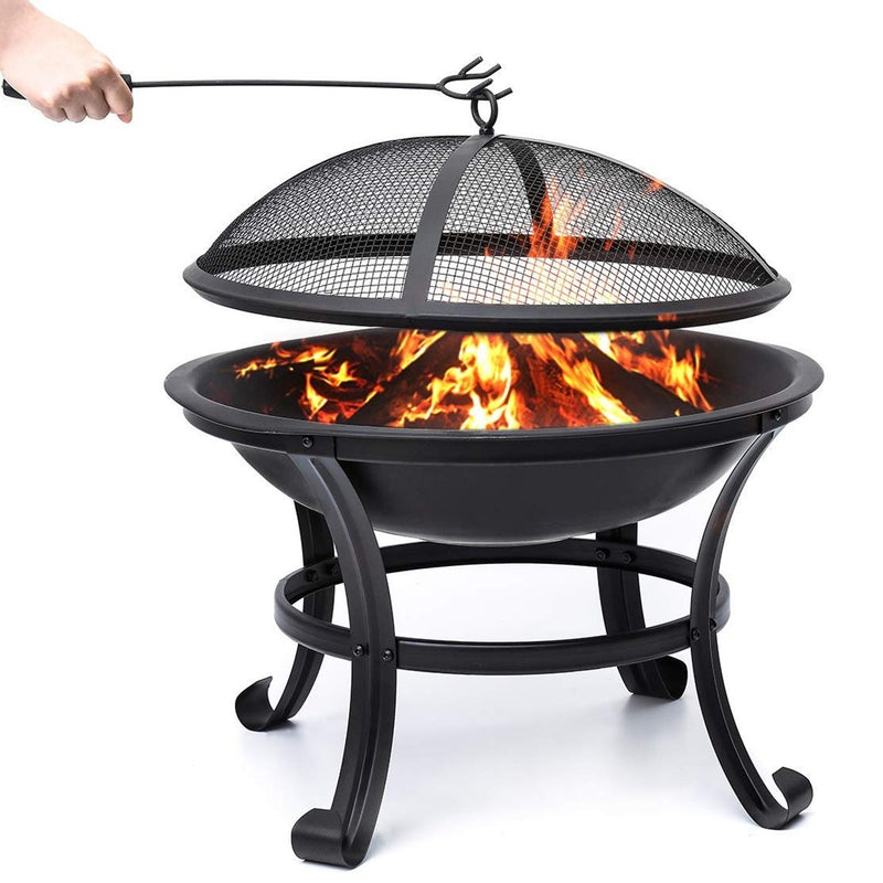 22-inch Fire Pit Steel Wood Burning Small Fire Pit with Spark Screen Log Grate Poker - Fry's Superstore