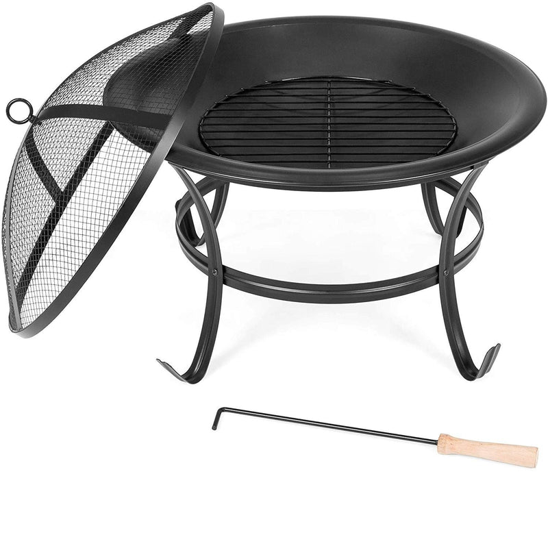 22-inch Fire Pit Steel Wood Burning Small Fire Pit with Spark Screen Log Grate Poker - Fry's Superstore