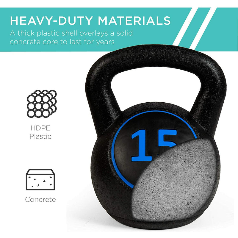 3-Piece Kettlebell Set with Storage Rack Concrete Weights for Home Gym Strength Training - Fry's Superstore