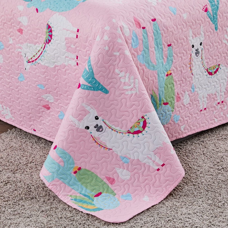 3-Piece Kids Pink Summer Comforter Quilt Bedspread, Girls Alpaca Cactus Theme - Fry's Superstore