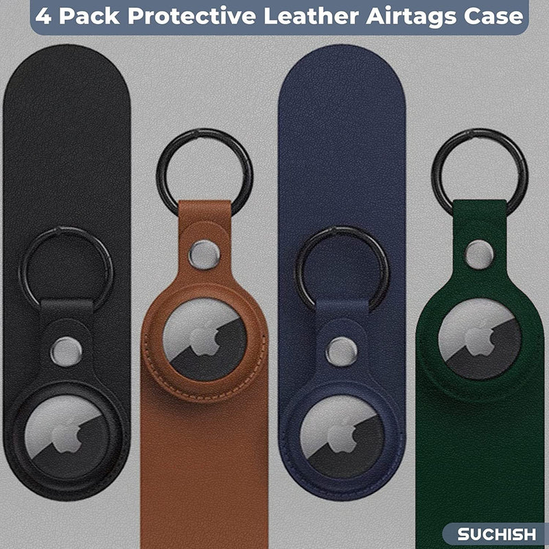 4-Pack Apple AIRTAG Leather Keychain with 2 Extra KEYRINGS and AIRTAG Protector - Fry's Superstore