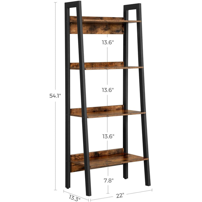 4-Tier Home Office Ladder Bookshelf, Rustic Brown and Black - Fry's Superstore