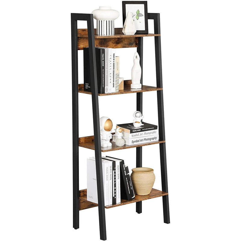 4-Tier Home Office Ladder Bookshelf, Rustic Brown and Black - Fry's Superstore
