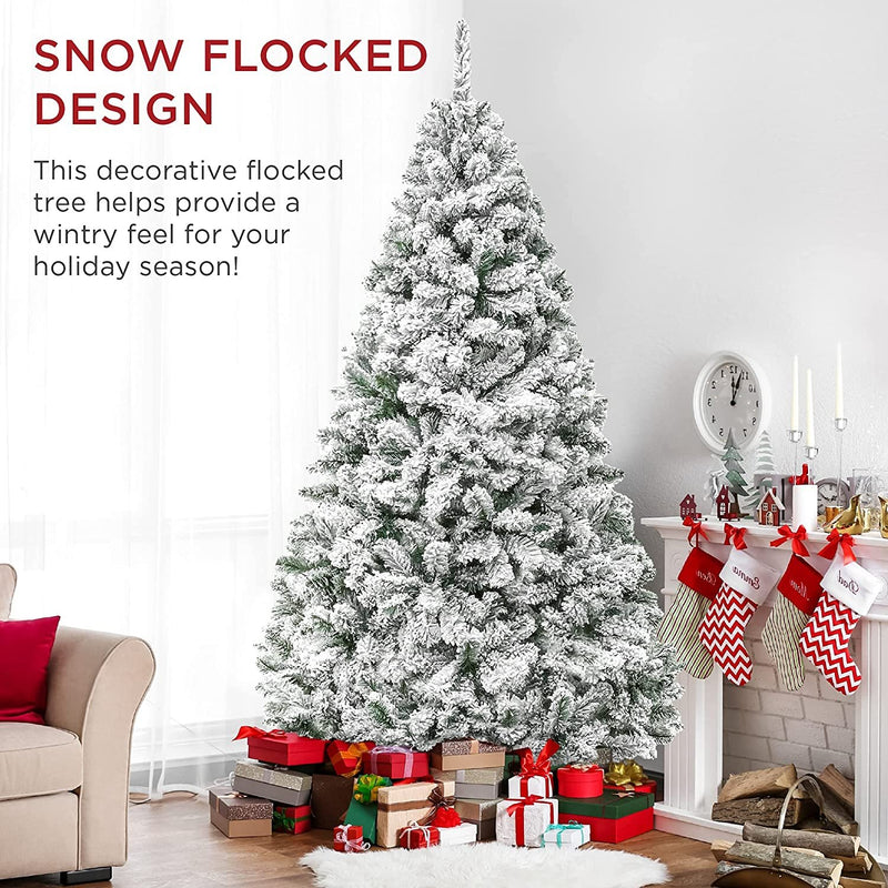 6 Ft Premium Snow Flocked Artificial Holiday Christmas Pine Tree - Fry's Superstore
