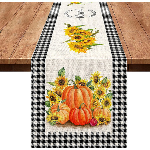 72" Fall Sunflower Floral Thanksgiving Pumpkin Table Runner - Fry's Superstore