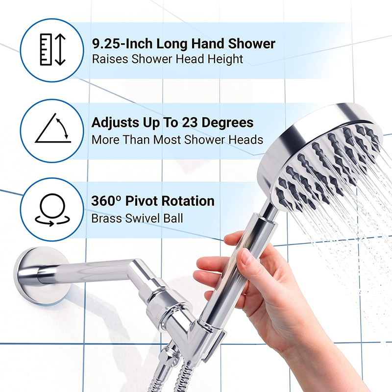 High Pressure All Metal Handheld Shower Head with Hose and Brass Holder - Polished Chrome