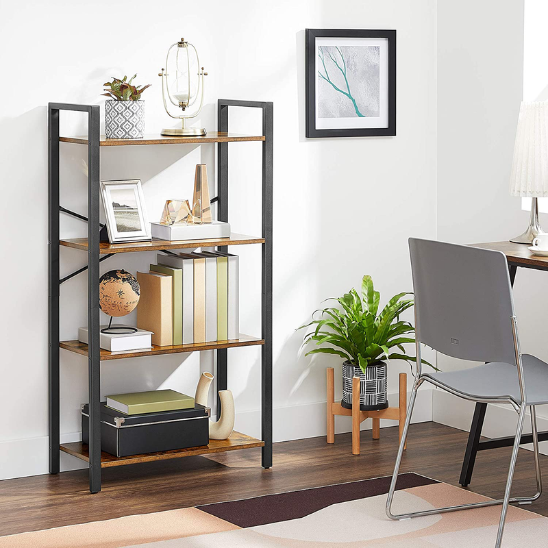 VASAGLE 4-Tier Standing Unit Bookshelf Bookcase Industrial Design Rustic Brown