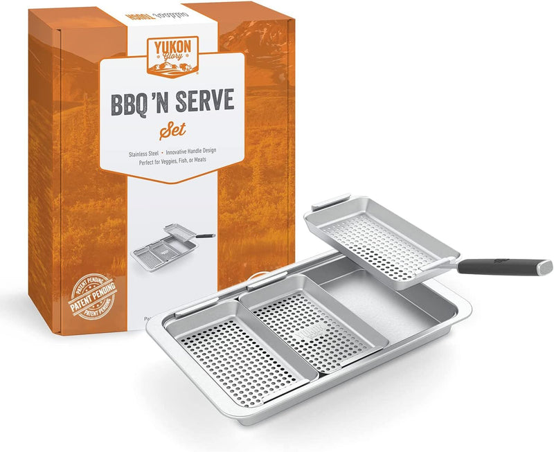 BBQ 'N SERVE Premium Set, 3 Grill Baskets, Bamboo Cutting Board, Serving Tray, and Plastic Lid - Fry's Superstore