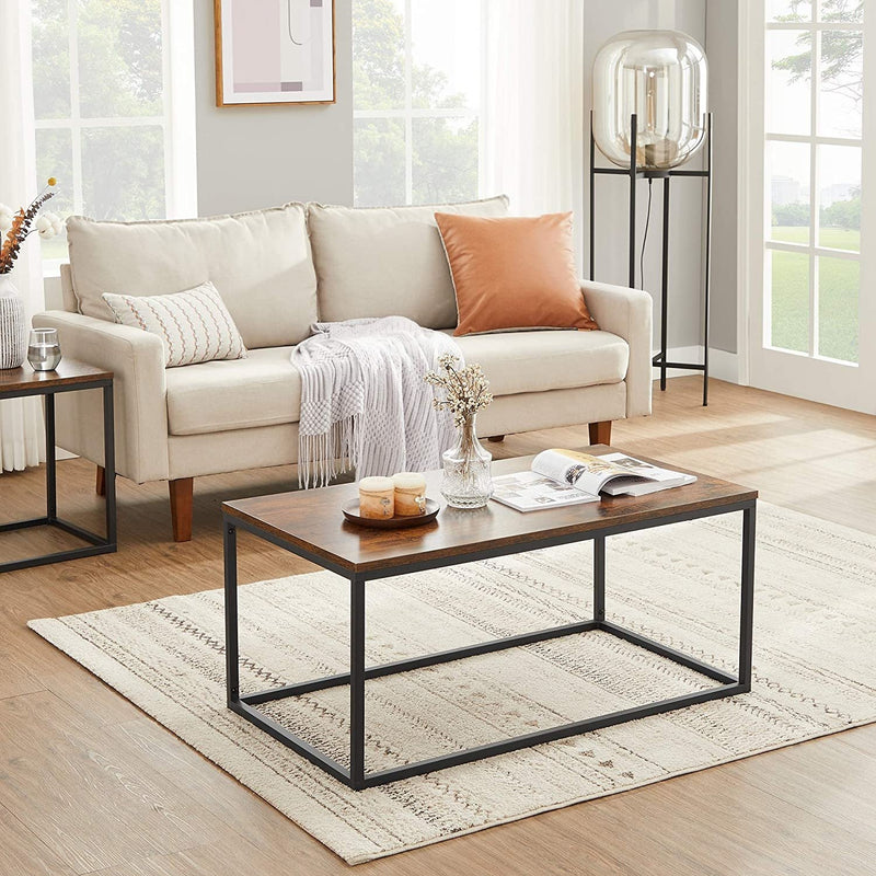 Coffee Table Open Rectangle Living Room Table, Steel Frame, and Wood Panel - Fry's Superstore
