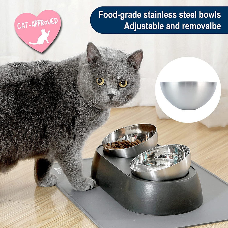 Elevated Cat Food Bowls with Silicone Feeding Mat for Cats, Kittens, Small Dogs - Fry's Superstore