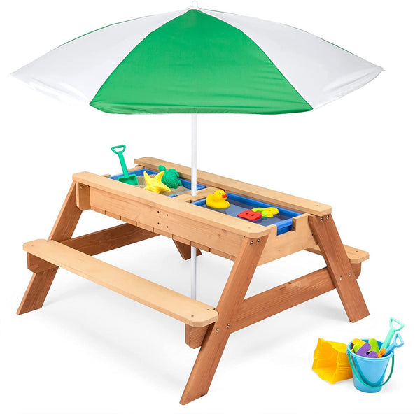 Kids 3-in-1 Sand & Water Wood Outdoor Activity Table, 2 Play Boxes, Removable Top - Green - Fry's Superstore