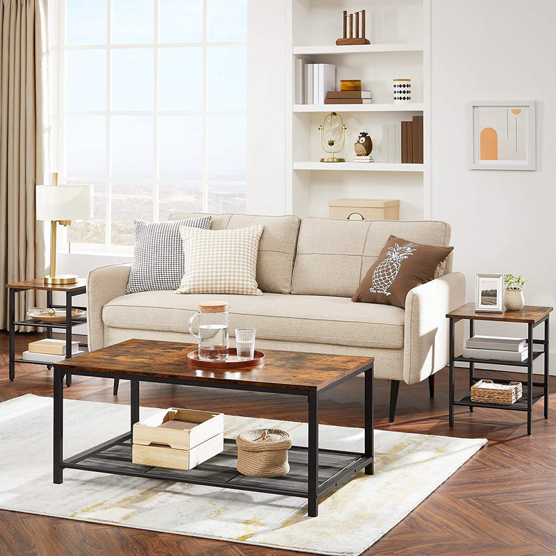 Living Room Coffee Table with Dense Mesh Shelf, Large Storage Space, Rustic Brown - Fry's Superstore