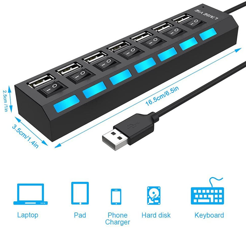 Multi-Port USB Splitter with High-Speed Individual ON/Off Switches with LEDs - Fry's Superstore