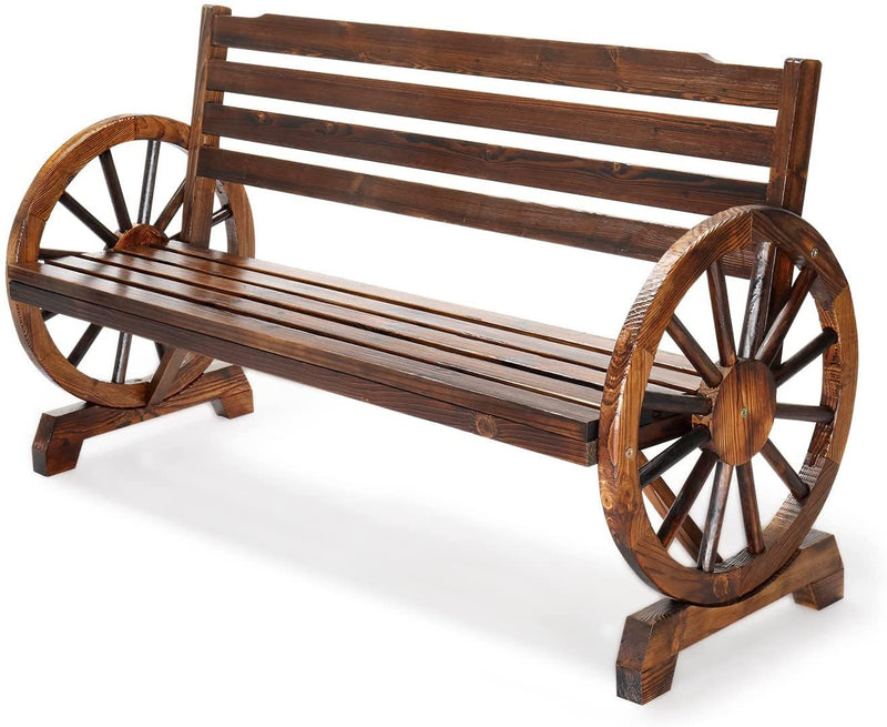 Rustic Wooden Wheel Bench, 41" 2-Person, 55" 3-Person Wagon Slatted Seat - Fry's Superstore