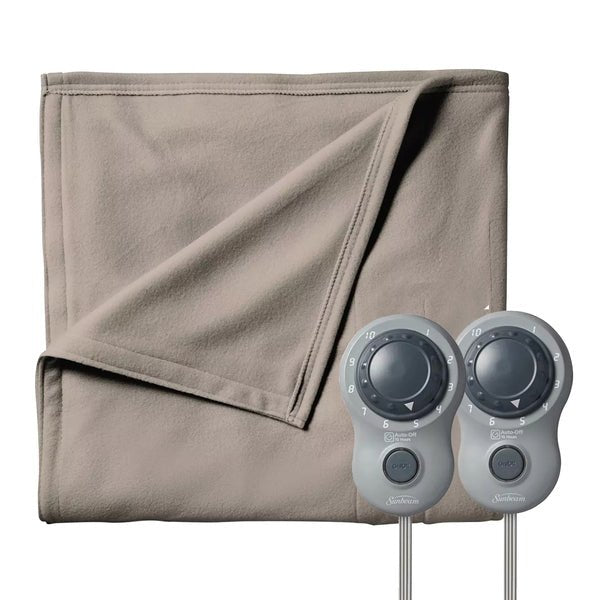 Sunbeam Queen Size Electric Fleece Heated Blanket in Mushroom with Dual Zone - Fry's Superstore