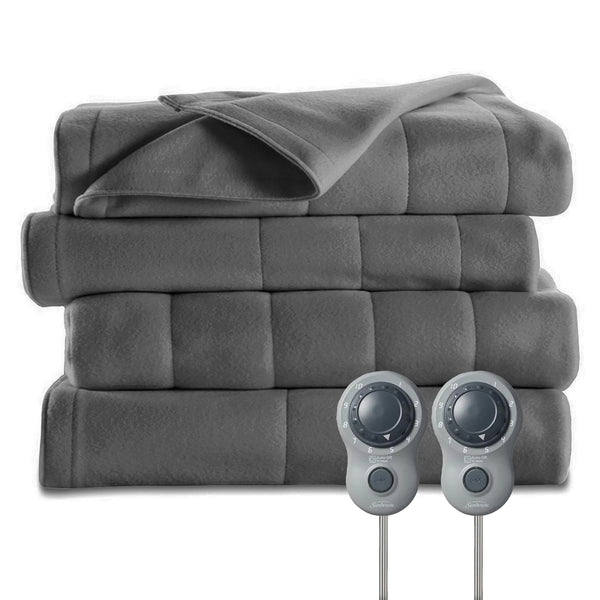 Sunbeam Queen Size Electric Fleece Heated Blanket in Slate with Dual Zone - Fry's Superstore