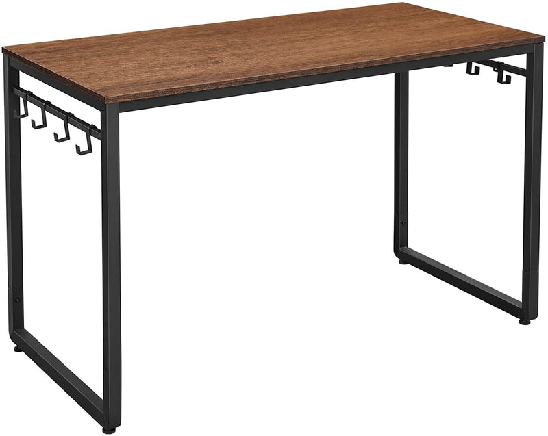 VASAGLE Office Study Computer Writing Desk Table with 8 Hooks, Metal Frame Rustic Brown - Fry's Superstore