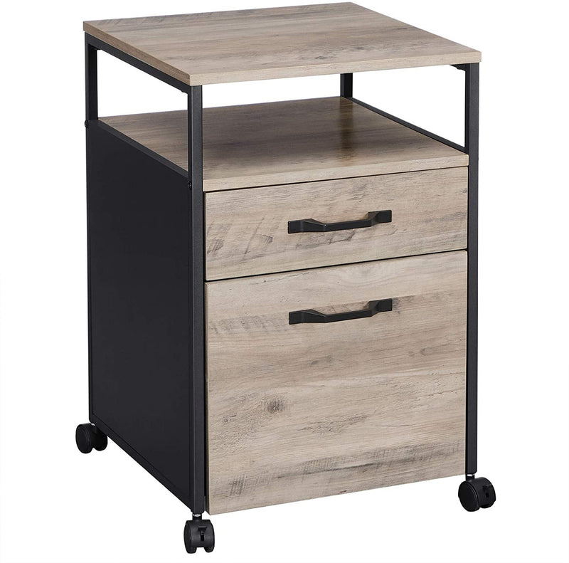 VASAGLE Open Shelf Industrial Rolling Office Filing Cabinet with 2 Drawers Rustic Brown and Black - Fry's Superstore