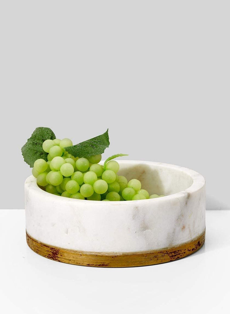 White Marble Decorative Multi-Purpose Bowl with Brass Ring - Fry's Superstore