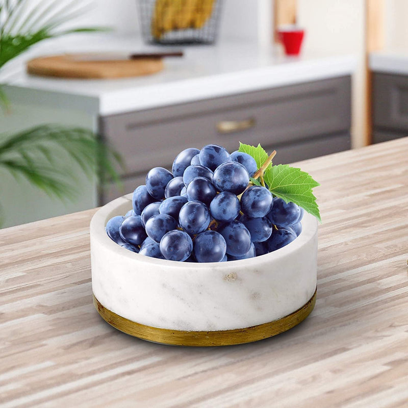 White Marble Decorative Multi-Purpose Bowl with Brass Ring - Fry's Superstore