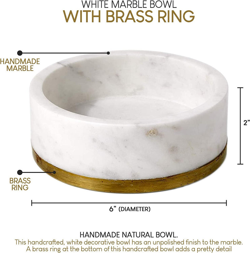 White Marble Decorative Multi-Purpose Bowl with Brass Ring - Fry's Superstore